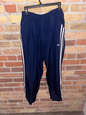 Adidas Vintage Navy Blue Track Pants with White Stripes
